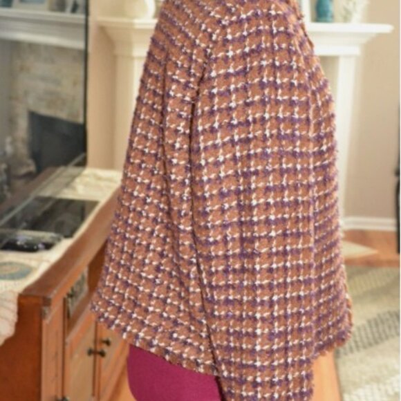 Ann Taylor Brown Cherrywood Fringe button-up Tweed Blazer/Jacket - Picture 5 of 9